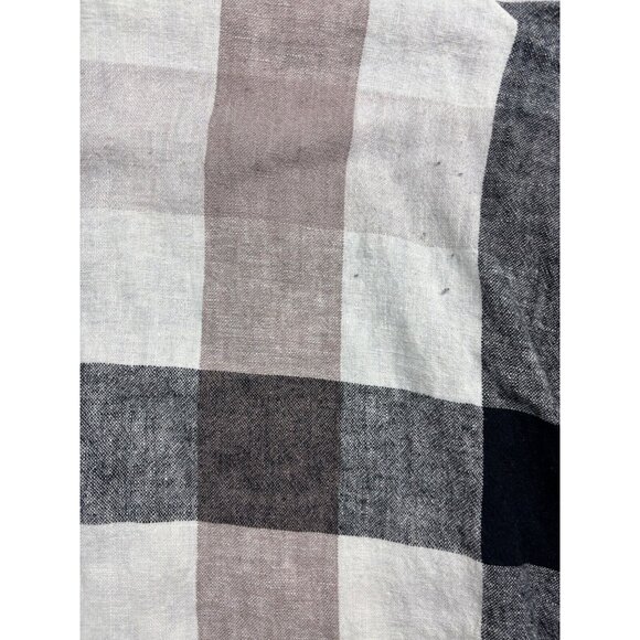 Soft Surroundings Linen Top Women's M Beige Black Check Button Up Zipper Back - Picture 5 of 7